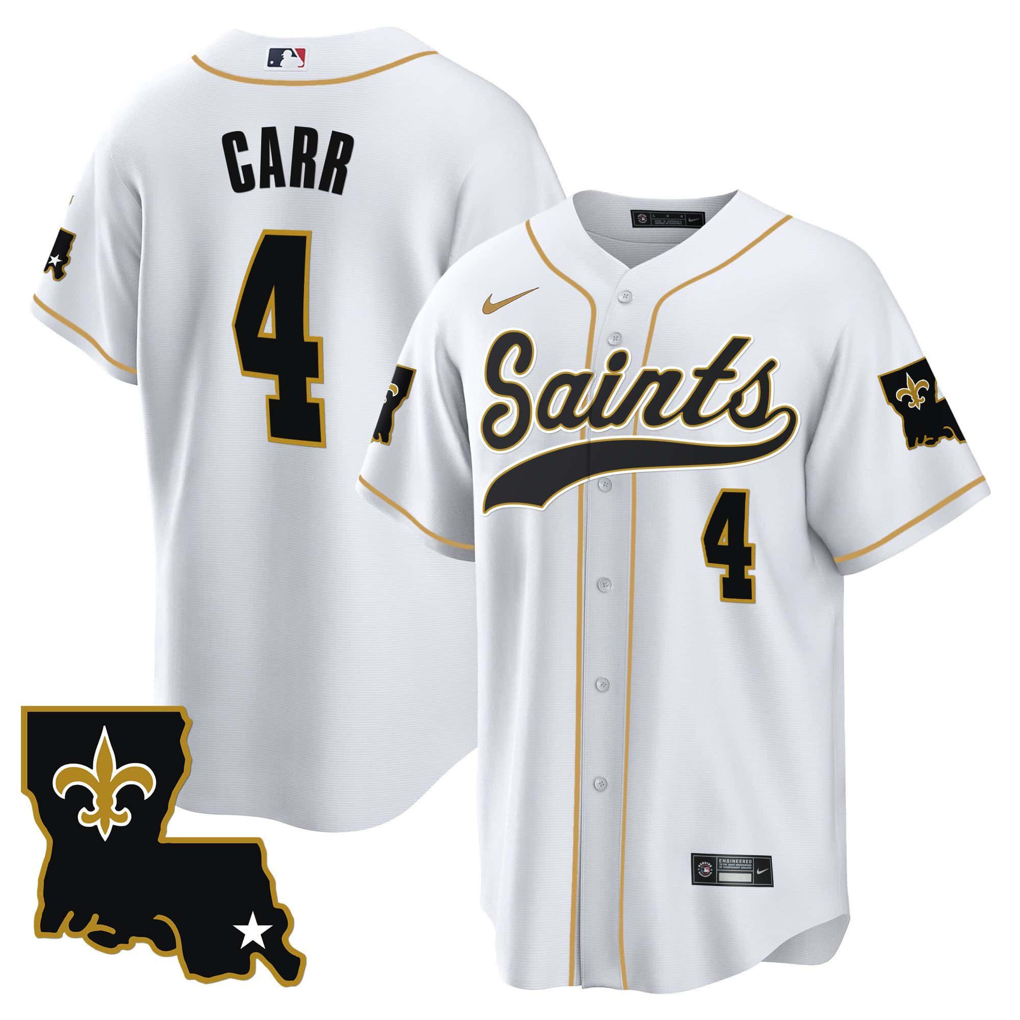 Men New Orleans Saints #4 Carr White 2024 Nike 1987 Legacy Cool Base NFL Jersey